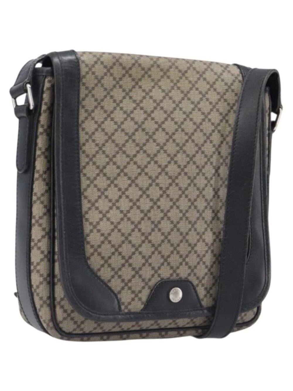GUCCI Diamante Shoulder Bag Canvas Leather Brown Silver 295679